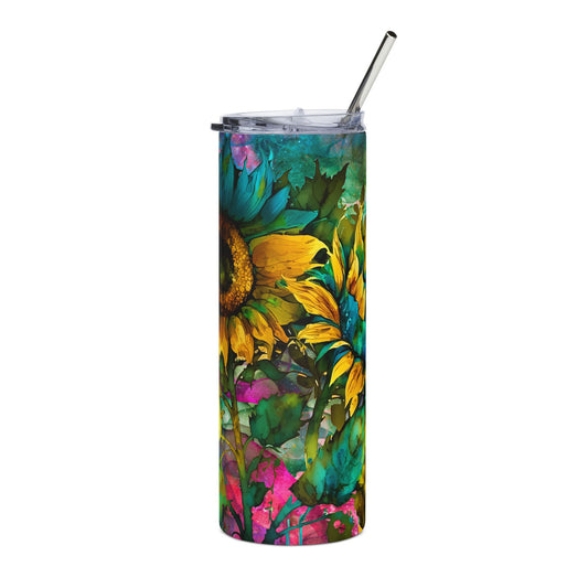 Alcohol Ink Sunflower Stainless Steel Tumbler | 20oz Insulated Tumbler