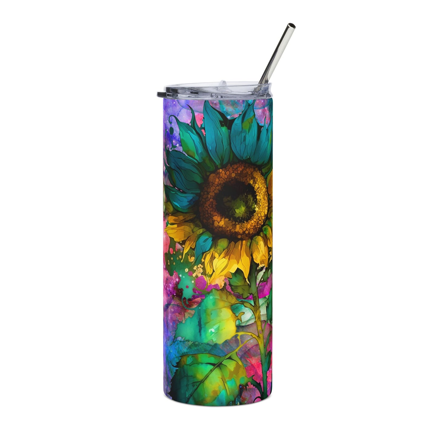 Alcohol Ink Sunflower Stainless Steel Tumbler | 20oz Insulated Tumbler